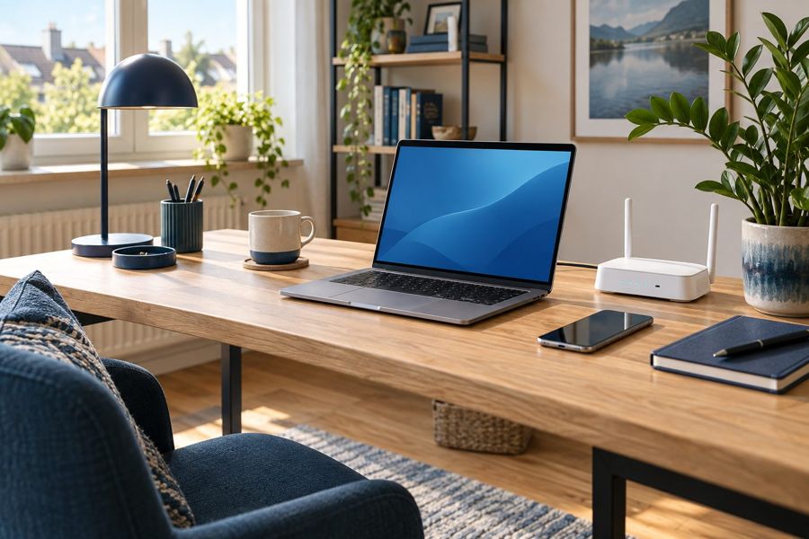 Laptop auf einem hellen Schreibtisch